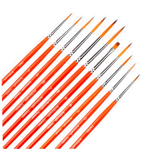Artbrush Tower Small Enamel Paint Brushes Set - 11 Pieces Detail Painting Kit for Artists, Model, Miniature, Acrylic and Watercolor Paint Red