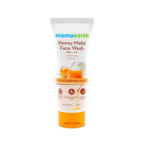 MAMAEARTH Honey Malai Face Wash | Gently Cleanses Dirt, Oil & Sebum | Softens Skin | Gives a Nourishing Glow | Unisex Formula | Ideal for Dry Skin | 3.38 Fl Oz/100ml