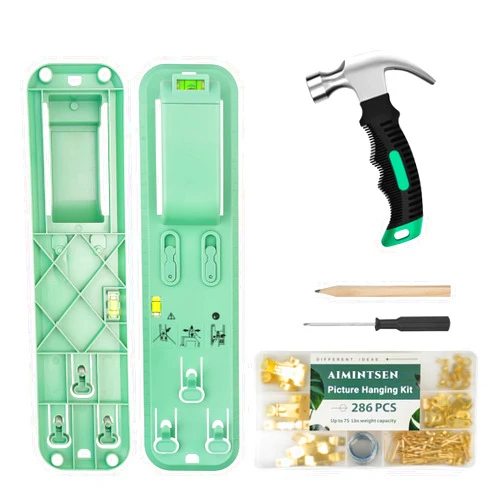 AIMINTSEN Picture Hanging Kit,Picture Hangers,Wall Hanging kit,Picture Frame Hanger Tool 290 Pieces Heavy Duty Photo Hanger Accessories with Picture Hanging Wire, Hooks, Nails ，Hammer and Wall Hanger Level