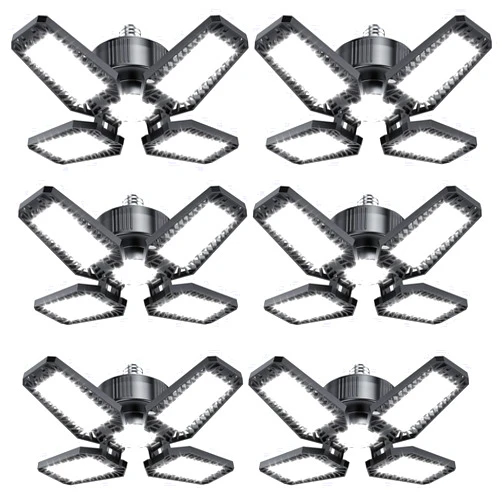 TOPAUBUB Garage Light 6 Pack 120W, 12000LM LED Lights for Garage with 4+1 Deformable Panels 6500K Screw in LED Shop Lighting for Workshop, Basement Support E26/E27