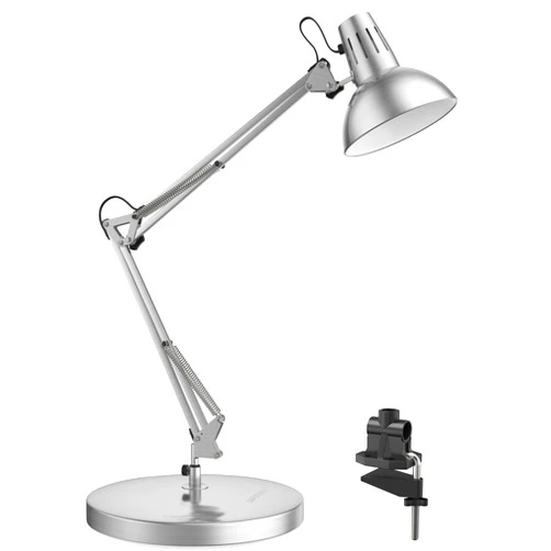 LEPOWER Metal Desk Lamp, Adjustable Goose Neck Architect Table Lamp with On/Off Switch, Swing Arm Desk Lamp with Clamp, Eye-Caring Reading Lamp for Bedroom, Study Room &Office (Silver)