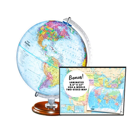Replogle Student - Educational Classic World globe, Blue Ocean, Raised Relief feature, including a bonus map, made in USA, 12