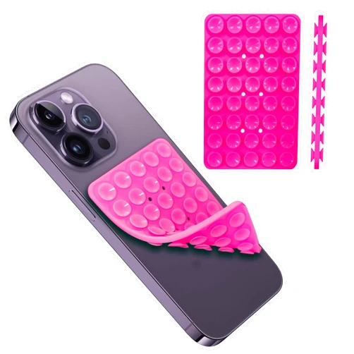 Mokiwala Silicone Double-Sided Suction Phone Case Detachable Mount - Hands-Free, Reusable, Easy to Clean, Strong Grip Holder for Selfies & Videos - iPhone & Android Compatible, Dark Pink