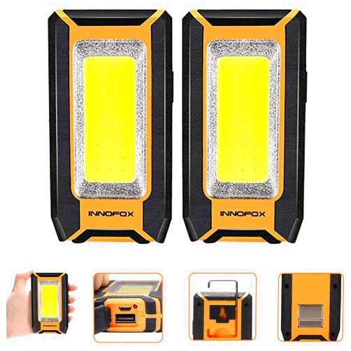 Innofox 2pack LED Rechargeable Magnetic Work Light 40W 1500Lumens, Hanging Hook 3 Lighting Modes, Job Site Lighting for Car Repairing, Camping, Working, and Hurricane