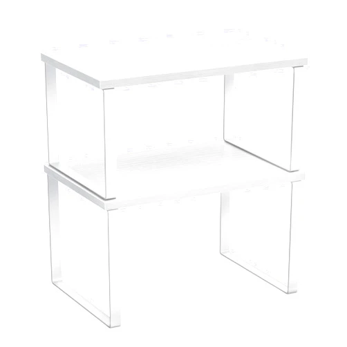 SONGMICS Cabinet Organizer Shelf, Set of 2 Kitchen Counter Shelves, Kitchen Storage, Spice Rack, Stackable, Expandable, Metal and Engineered Wood, Cloud White and Snow White UKCS02W01