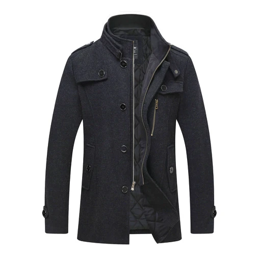 wantdo Men's Wool Blend Jacket Stand Collar Windproof Pea Coat