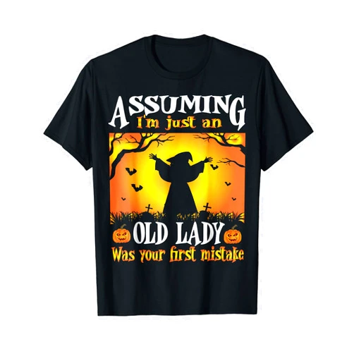 Funny Halloween Costume Matching Assuming I'm Just An Old Lady Was Your First Mistake Witch T-Shirt