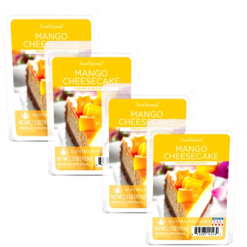 Scentsationals Scented Wax Fragrance Melts - Mango Cheesecake - Wax Cubes Pack, Home Warmer Tart, Electric Wickless Candle Bar Air Freshener, Spa Aroma Decor Gift - 2.5 oz (4-Pack)