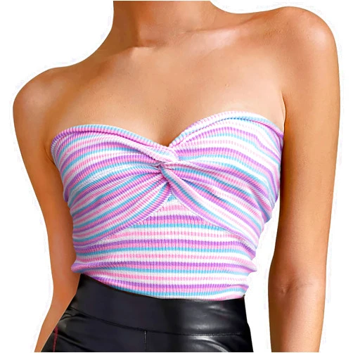 EIFFELT Women's Sexy Crop Tops Strapless Twisted Front Ribbed Knit Tube Top Sleeveless Sweetheart Neck Y2K Camisole Tank Top