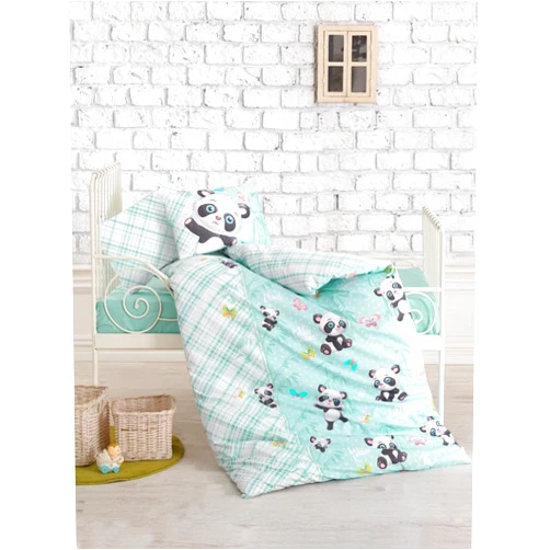 DecoMood Panda Themed Baby Bedding, Toddlers Crib Bedding for Babies, 100% Cotton Duvet Cover Set, Baby Comforter Included, 5 Pieces, Mint