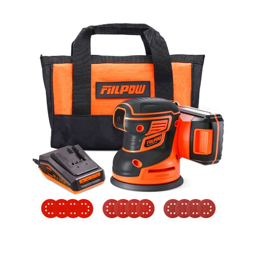 FIILPOW Cordless Random Orbital Sander, 20V Brushless Sander with 2.0Ah 20V Battery, Micro-filter Cyclonic Dust Box, 12 Sandpaper, Carrying Bag, Ideal Second Sander, More Efficient & Convenience