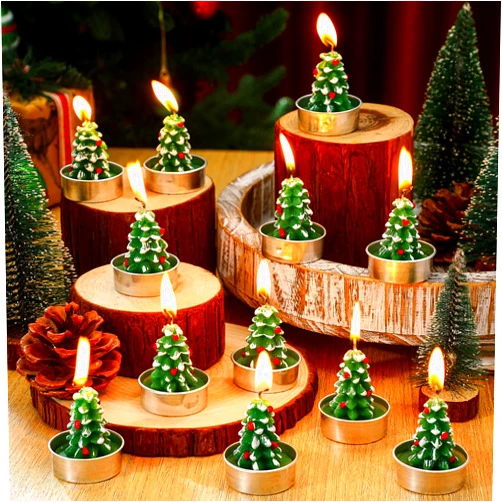 Fourluoo 12 Pcs Christmas Candles Set Christmas Tree Gingerbread Man Shaped Scented Candle Gift Xmas Christmas Table Decorations Aroma Centerpiece for Holiday Party (Tree)