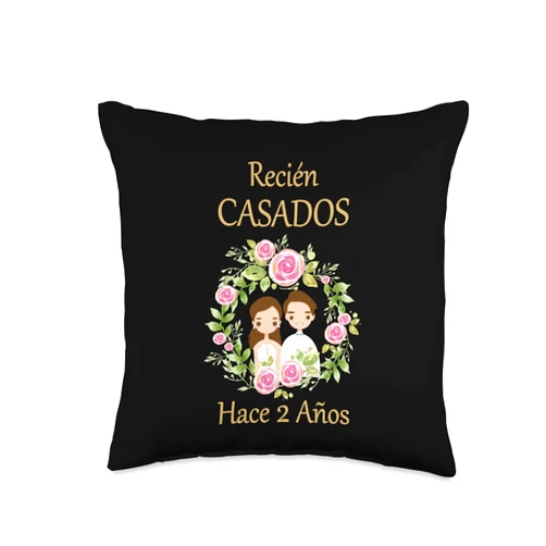 Día de la boda, aniversarios y compañía. Recièn Casados Hace 2 Años 2º Aniversario de boda Throw Pillow, 16x16, Multicolor