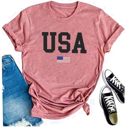 MUPAOLO USA Flag Tee Shirt for Women 4th of July Memorial Day Gift T Shirt Casual Short Sleeve American Proud T-Shirt Tops