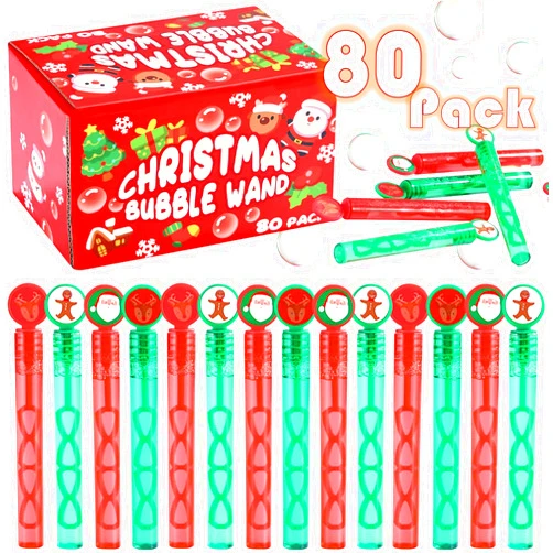 Nasidear 80 PCS Christmas Bubble Wands,Mini Bubbles Party Favors for Christmas,Perfect for Classroom Awards,Goody Bag Filler,for Boys Girls Kids Adults
