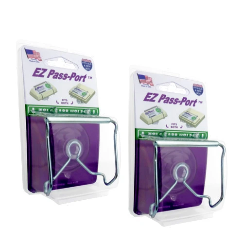 JL Safety 2 EZ Pass-Port by JL Safety- Holder for EZ Pass, I Pass, FasTrak, PalPass, QuickPass and I Zoom. Indestructible Metal Holder never break. Easy to Attach & Remove, No Messy Adhesive. Made in USA