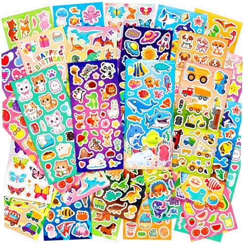 KARSLORA 36 Sheets Stickers for Kids, 800+ Stickers for Scrapbooking Including Animals, Fruits, Dinosaurs, Hearts, Cats, Fish, Cars, Space and More, Party Favors for Kids