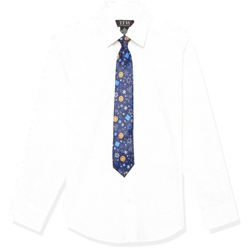 TFW Dresswear Boys' Holiday Long Sleeve Button-Down Collared Dress Shirt with Tie