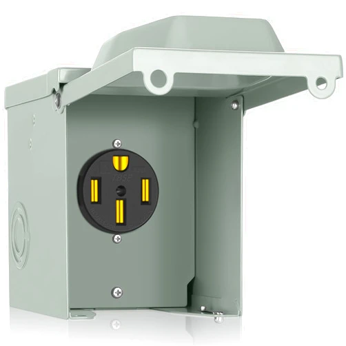 PAULINN RV Outlet Nema 14-50R Box, 50 Amp 125/250 Volt RV Plug w/Anti-Theft Lockable Swing Cover, UL Listed & Weatherproof for RV, Camper, Electric Car, Tesla
