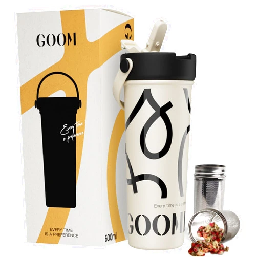 GOOM 20 oz Spill Proof Tumbler with Lid and Straw, Top Handle, Extended Tea Infuser, 6-Layer Insulation 18/10 Stainless Steel, Christmas Gifts for Mom Women Man Her, Teacher Gifts - White