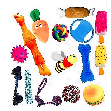 Puptastic Dog Toys | 15 Pieces Dog Toys Set | Dog Rubber Chew Toys, Rope Toys, Plush Toys, Squeaky Toys All-in-One Set | Toys for Teething | Dog Toys Pack for Small to Medium Dogs | Puppy Chew Toys