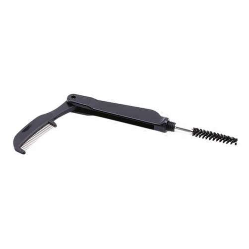 GOOIT Eyelash Combs Eyebrow Combs Foldable Stainless Steel Teeth Brow Brushes Mascara Brushes Eyebrow Spoolie Grooming Brushes Makeup Tool, black, 10.1x1.5cm/14.3x1.1cm