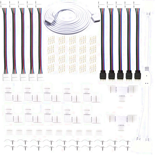 FSJEE 4 Pin LED Strip Connector Kit for 5050 10mm LED Light Strip,Include 8 Types of Solderless Accessories,Provide Most of Parts for DIY Lighting Project