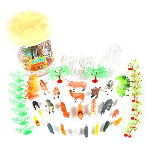 Sunny Days Entertainment Wild Animal Adventure Safari Bucket – 57 Piece Toy Play Set for Kids | Plastic Jungle Figures Playset with Storage Container