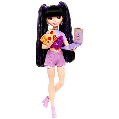 Barbie Dream Besties Doll & Accessories Playset, Renee with Long Black Hair, 11 Food & Video-Themed Pieces