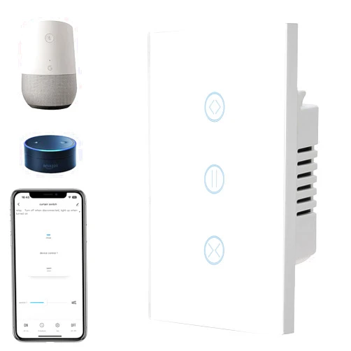 BSEED Smart Curtain Switch, ZigBee Switch Works with Alexa Echo and Google Home, Remote Voice Control with Smart Life APP, Glass Panel Smart Touch Switch, Single Pole, Neutral Wire Required, White