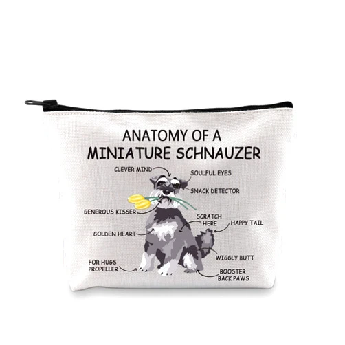 G2TUP Miniature Schnauzer Dog Lover Gift Anatomy Of A Miniature Schnauzer Makeup Bag Schnauzer Mama Zipper Cosmetic Bag Schnauzer Dog Owner Gift (Anatomy Of A Miniature Schnauzer White Bag)