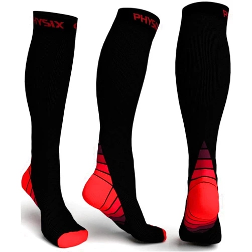 Physix Gear Sport Compression Socks for Men & Women 20-30 mmhg - Athletic Fit (1 Pair) Small-Medium Black/Red
