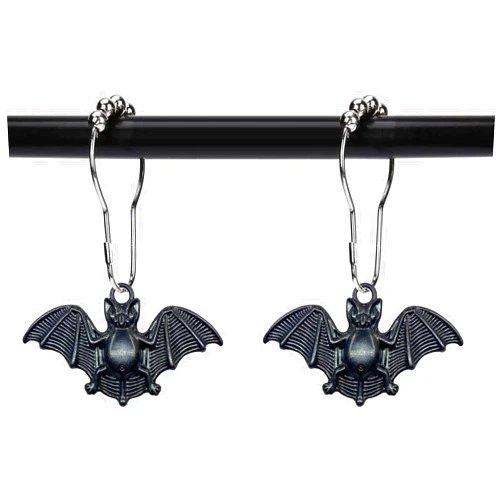 ZILucky Set of 12 Bats Shower Curtain Hooks Rings Halloween Party Supplies Haunted House Decoration Stainless Steel Rustproof (Black-Bat)