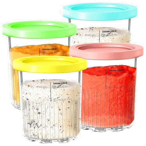 SVNOOC For Ninja Creami Deluxe NC500 NC501 Series Ice Cream Makers, BPA-Free & Dishwasher Safe, 24oz Pints with Lids 4 Pack - Assorted Colors