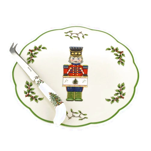 Spode Christmas Tree Nutcracker Cheese Platter with Knife - 9