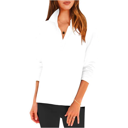 ANRABESS Women Long Sleeve Polo Shirts Casual V Neck Collared Boxy Fit Dressy Work Blouse Top Spring Outfits