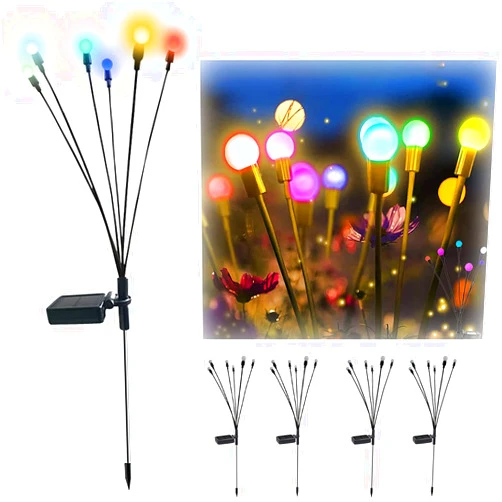 OSDTZUS Colorful Garden Lights Solar Powered Waterproof, Firefly Light Flickering Bulbs Outdoor Garden Patio String Lamp, Outdoor Ground Plug Solar Powered Light (Colorful,4PCS)