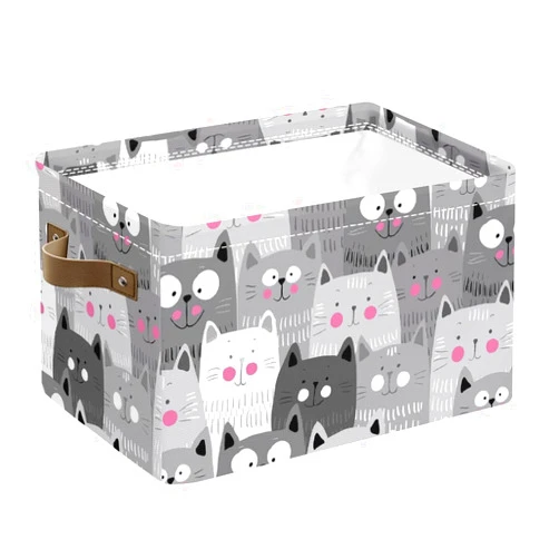 RoseFace Storage Basket Gift Baskets with Handles Foldable Decorative Canvas Storage Bin for Living Room Shelves Office Clothes,14x10x8 In（Cat）