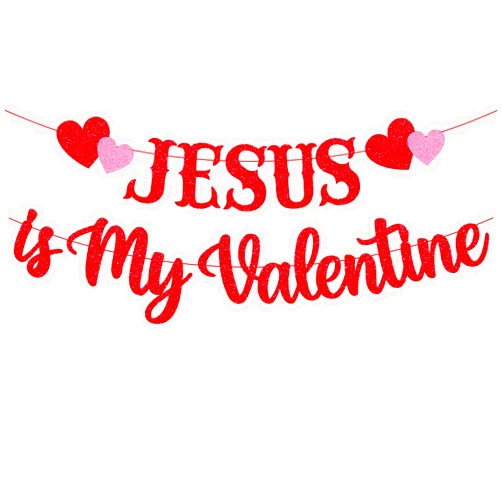 OKUSUN Jesus is My Valentine Banner Valentine Jesus Decor Religious Valentines Christian Bible Decoration Happy Valentine's Day Give Your Heart to Jesus Valentine Jesus Party Supplies