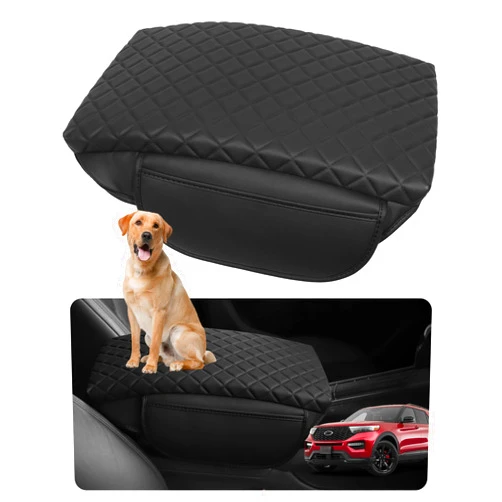 SDPVorn Console Cover for Ford Explorer 2020-2024 Armrest Cover Leather Arm Rest Pad Black Middle Console Cover with Pockets for Explorer Accessories (for Explorer 2020-2024)