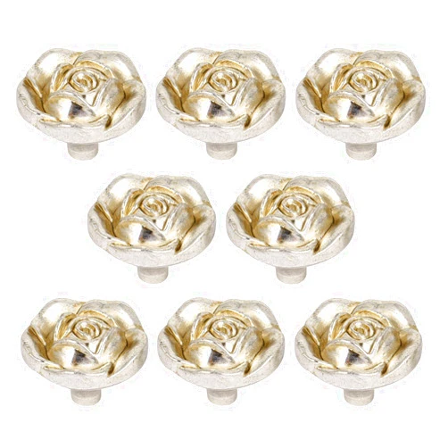 Joyindecor Antique Rose Flower Cabinet Knobs, Vintage Shabby Chic Zinc Alloy Drawer Pull Handles for Dresser Vanity Nightstand Cupboard Wardrobe, 8 Pack (Silver)