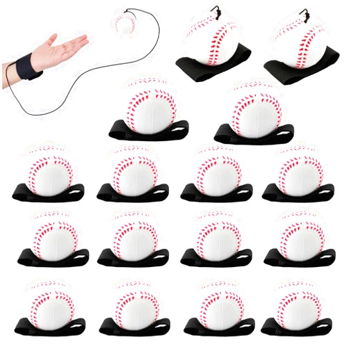 SAYAYA 4/8/16/32 PCS Wrist Return Ball 2.36 Inches Rebound Ball Return Balls with Strap Retractable Ball Rubber Sport Ball with String Elastic String Ball Wrist for Teens Adults Wrist Exercise Play