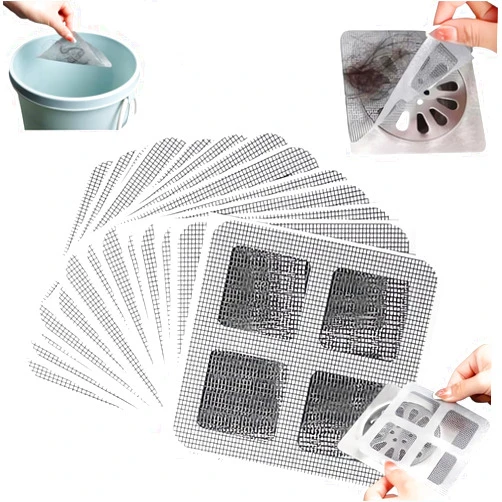 Generic 50 PCS/Pack Disposable Floor Drain Sticker, 4 X 4 in Floor Drain Sticker, Square Shower Drain Hair Catcher, Nylon Mesh & Strong Glue Drain Mesh Cover, Disposable Drain Mesh Strainer