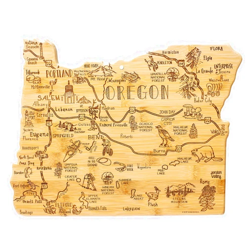 Totally Bamboo Destination Oregon State Shaped Serving and Cutting Board, Includes Hang Tie for Wall Display