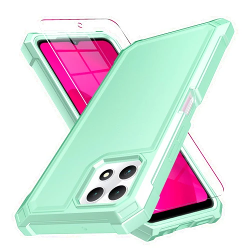 Muokctm for T-Mobile Revvl 7 5G Case, with Screen Protector, Dual Layer Structure Protection, Shock-Absorbing Corners TPU Bumper, Heavy Duty Rugged Protective Phone (Light green, Revvl 7 5g)