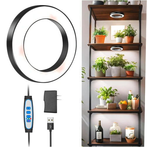 Wiaxulay 6.3” Grow Lights for Indoor Plants, 84 LED Full Spectrum Halo Plant Grow Light, 5V/3A Under Cabinet Growing Lamp with 6/12/16 Hrs, 3 Lighting Mode, 5 Dimmable Levels, Ideal for Indoor Plants