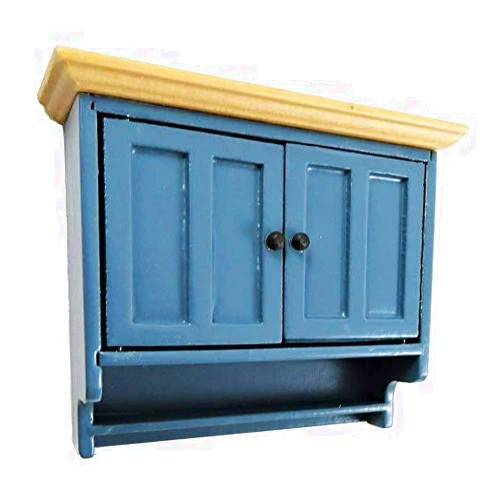 Melody Jane Dolls Houses Melody Jane Dollhouse Blue & Pine Double Wall Cupboard Modern Miniature Kitchen Furniture