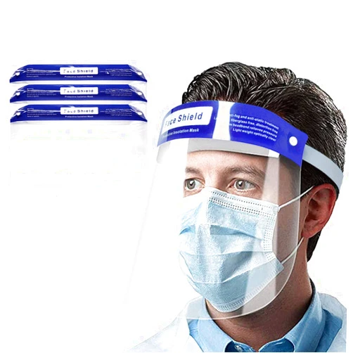RightCare Protective Full Face Shield, Reusable with Anti-Fog Coating and Elastic Head Strap, 3ct