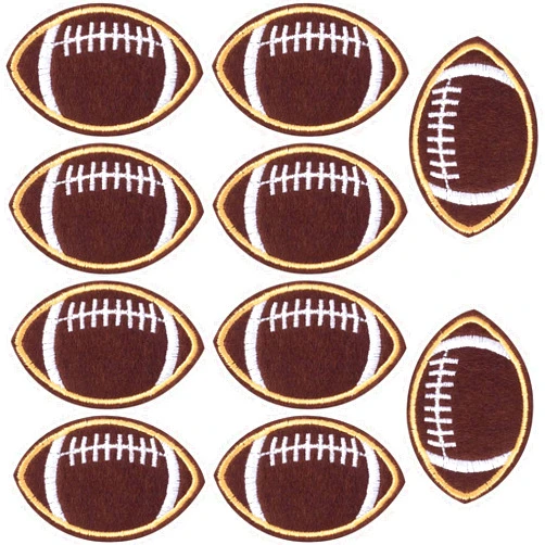PAGOW 10pcs Football Iron on Patches, Dark Brown Bumble Iron Sew on Embroidered Applique Decoration, Sewing Football Patches for Hats Clothes Bags Jackets Jeans DIY Patches (2.2x1.4 inch)
