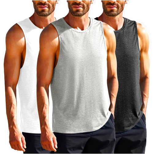 PINSPARK Men's 3 Pack Gym Tank Tops Workout Quick Dry Athletic Tank Top for Men Multipack Sleeveless Beach Swimming Shirts